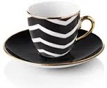 Set pentru servit cafea turcească 4 căni cu farfurioare, cu motiv cu valuri negre - Selamlique