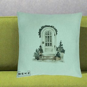 Perna Decorativa Usa de Iarna Watercolor, 40x40 cm, Verde Menta, Husa Detasabila, Perna Inclusa, BEKZ®