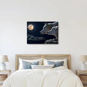 Tablou pe sticlă cu lupi în lună (70x50 cm)