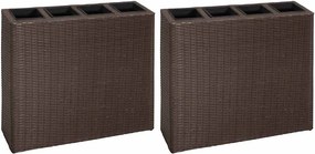 vidaXL Strat înălțat de grădină cu 4 ghivece, 2 buc., maro, poliratan