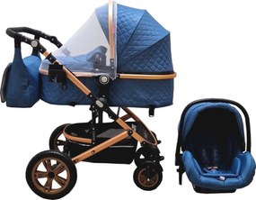 Carucior nou nascuti 3 in 1 Baby Care™ PRO 530, Cu geanta bebe, Cadru Aluminiu , Amortizoare, Roti din cauciuc plin AVE, Landou, Scoica auto, Spatar