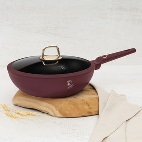 Tigaie wok cu capac Leonardo Collection Berlinger Haus BH 8034, 28 cm, 3.2 litri, antiaderente, strat titan, visiniu mat