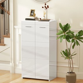 HOMCOM Dulap pentru pantofi cu finisaj lucios, depozitare cu rafturi reglabile pentru hol, intrare, spațiu pentru 10 perechi, Alb | Aosom Romania