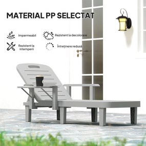 Outsunny Set 2 Șezlonguri cu Spătar Reglabil în 5 Poziții, Măsuță și Brațe Ergonomice, 79x158x88 cm, Gri | Aosom Romania