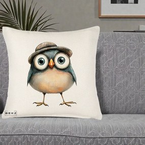 Perna Decorativa Pui cu Palarie Rotunda, 40x40 cm, Crem Reliefat, Husa Detasabila, Perna Inclusa, BEKZ®
