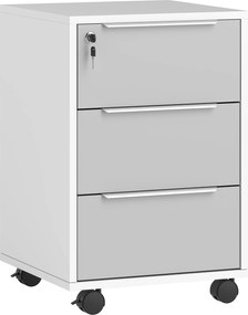 HOMCOM Dulap de Birou cu 3 Sertare cu Chei și 4 Rotile Alb și Gri | Aosom Romania