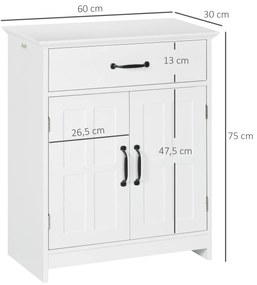 kleankin Mobilier baie, dulap baie pe picior cu două uși, sertar și raft reglabil, 60x30x75 cm, alb | Aosom Romania