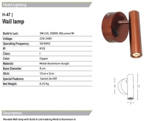 Aplica moderna cu spot LED directionabil Hotel cupru