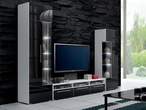 Mobilier living Ramon II (alb + luciu negru) (cu iluminat). 611016