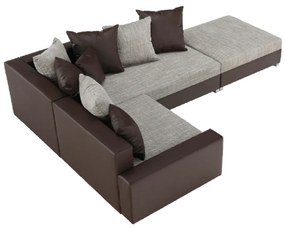 Colţar, piele ecologică maro/stofă maro, model dreapta, PETRANA NEW