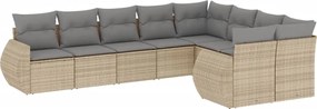 vidaXL Set canapele de grădină, 9 piese, cu perne, bej, poliratan