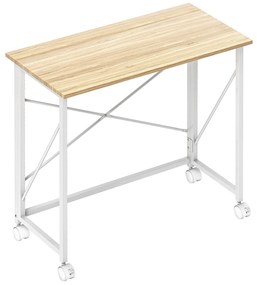 HOMCOM Birou pliant masă de calculator 80 x 40 cm pe roți pentru birou la domiciliu, cameră, spații mici, stejar | Aosom Romania