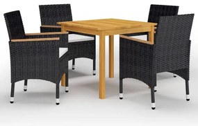 vidaXL Set masă pentru grădină, 5 piese, cu perne, negru