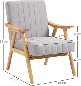HOMCOM Fotoliu în Design Scandinavian, Catifea, Lemn Masiv, 68 cm x 74 cm x 82 cm, Gri deschis | Aosom Romania