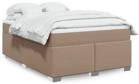 vidaXL Pat box spring cu saltea, cappuccino, 160x200cm piele ecologică