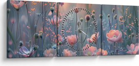 Tablou - Flori în culori pastelate (cu ceas) (90x30 cm)