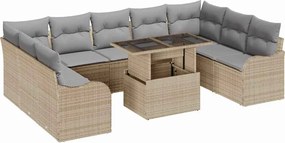vidaXL Set de canapele pentru grădină cu pernă 10 pcs Bej Rattan poli
