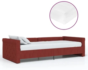 3080315 vidaXL Pat de zi cu saltea și USB, roșu vin, 90x200 cm, textil
