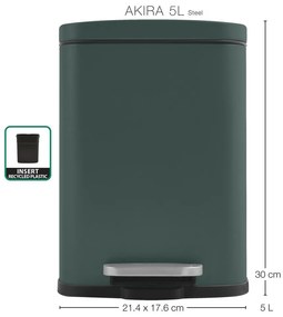 Coș de gunoi verde închis cu pedală din oțel 5 l Akira – Spirella