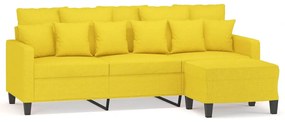3201094 vidaXL Canapea cu 3 locuri și taburet, galben deschis, 180 cm, textil