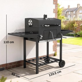 Outsunny grătar pe cărbune, grilă reglabilă, rafturi rabatabile, termometru. | Aosom Romania