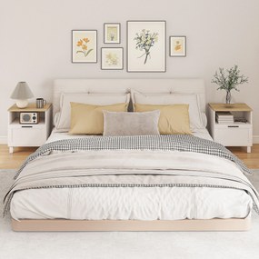 HOMCOM Noptieră Dormitor cu Sertar și Raft Deschis, Noptieră Modernă Compactă cu Picioare din Lemn de Pin, 45x38x50 cm, Alb | Aosom Romania