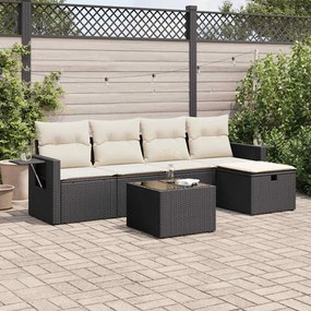 3325472 vidaXL Set mobilier de grădină cu perne, 6 piese, negru, poliratan