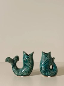 Set 2 suporturi pentru lumanari din ceramica, verde inchis, "Fish"