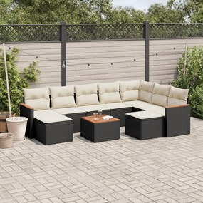 vidaXL Set canapele de grădină cu perne, 10 piese, negru, poliratan