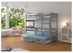 Pat Supraetajat 3 Persoane Cu Saltea KARLO Gri 80x180cm