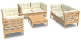 3096250 vidaXL Set mobilier grădină cu perne crem, 7 piese, lemn masiv de pin
