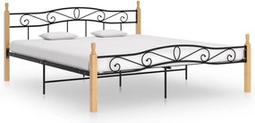 vidaXL Cadru de pat, negru, 200x200 cm, metal și lemn masiv de stejar
