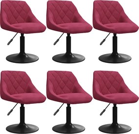 vidaXL Scaune de sufragerie pivotante 6 buc, roșu vin, catifea