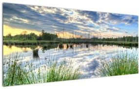 Tablou cu lac și trestie (120x50 cm)