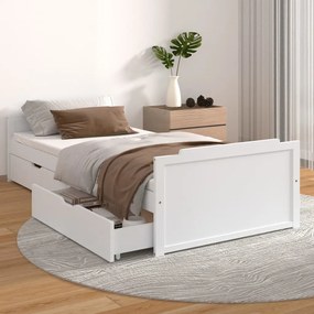 322160 vidaXL Cadru de pat cu 2 sertare, alb, 90 x 200 cm, lemn masiv de pin