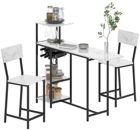 HOMCOM Set de masă de bar cu taburete, abatere pliabilă, casete pentru vin, suport pahare, rafturi și suporturi pentru picioare, alb | Aosom Romania