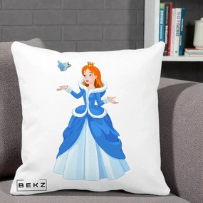Perna Personalizata Printesa Albastra cu Pasare, 40x40 cm, Alba Mata, Husa Detasabila, Perna Inclusa, BEKZ®