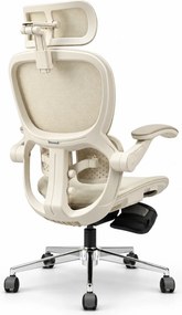 Scaun ergonomic MORATTI D5, Suport lombar dual 360°, Tetieră 4D, Șezut Zero-Pressure Frameless Mesh, Cotiere Flip-Back 4 poziții, Reclinare 135°, Suport picioare, Bej