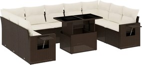 vidaXL Set canapele de grădină cu perne, 10 piese, maro, poliratan