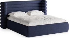 Pat matrimonial albastru tapițat cu spațiu de depozitare cu somieră 180x200 cm Mount – Micadoni