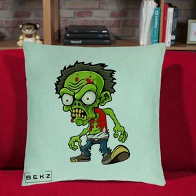 Perna Decorativa Zombie Halloween, 40x40 cm, Verde Menta, Husa Detasabila, Perna Inclusa, BEKZ®