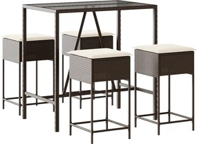 vidaXL Set mobilier bar de grădină cu perne, 5 piese, maro, poliratan