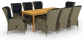 vidaXL Set mobilier de grădină, 9 piese, maro