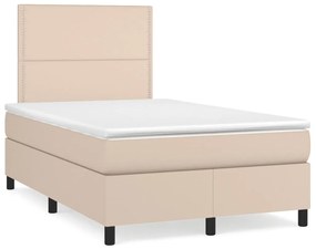 3269976 vidaXL Pat box spring cu saltea, cappuccino, 120x190cm piele ecologică