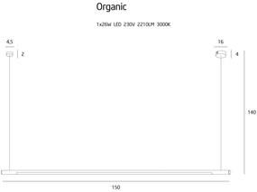 Lustra LED liniara, suspendata Organic 150cm, auriu P0360 MX