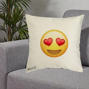 Perna Decorativa Emoji Inimi in Ochi, 40x40 cm, Ecru, Husa Detasabila, Perna Inclusa, BEKZ®