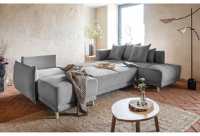 Colțar gri extensibil cu tapițerie din catifea reiată (colț dreapta/în formă de "U") Lazy Lukka – Miuform