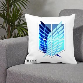 Perna Personalizata Attack on Titan Wings of Freedom, 40x40 cm, Alba Mata, Husa Detasabila, Perna Inclusa, BEKZ®