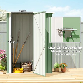 Outsunny Căsuță de Grădină 1.07m² din Oțel Galvanizat, Magazie pentru Unelte cu Ușă Blocabilă și Acoperiș Înclinat, 142x86x189 cm, Verde Deschis | Aosom Romania