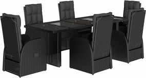 vidaXL Set mobilier de grădină cu perne, 7 piese, negru, poliratan